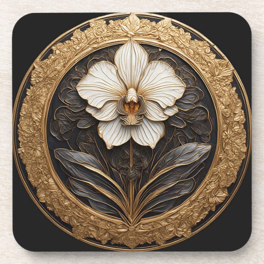 Dessous-de-verre Dessin élégant d'orchidée dorée (Devant)
