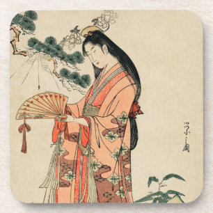 Dessous-de-verre Dessin en bois antique d'une femme japonaise