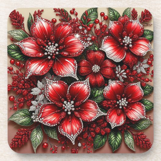 Dessous-de-verre Dessin floral orné de gemmes complexes (Devant)