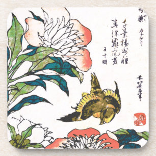 Dessous-de-verre Dessin japonais vintage, Peonies et Bruant