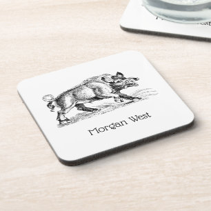 Dessous-de-verre Dessin vintage de sanglier BW #2