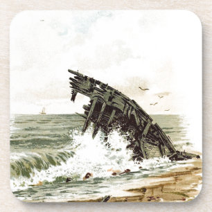 Dessous-de-verre Dessin vintage : Naufrage sur la plage