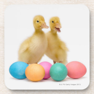 Dessous-de-verre Deux canards avec des oeufs de pâques