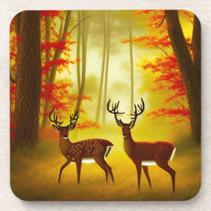 Dessous-de-verre Deux cerfs dans une forêt d'automne / Bois