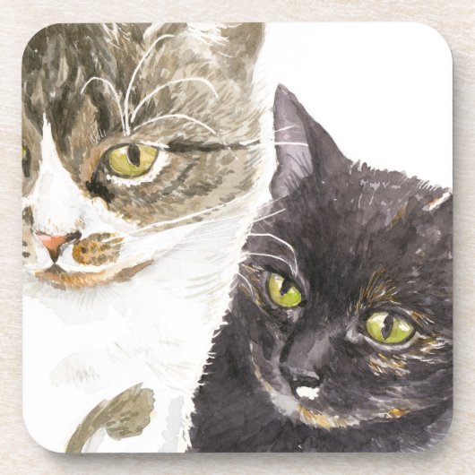 Dessous-de-verre Deux chats - tabby et tortie (Devant)