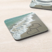 Dessous-de-verre Deux Coeurs de sable sur la plage, Océan romantiqu (Côté gauche)