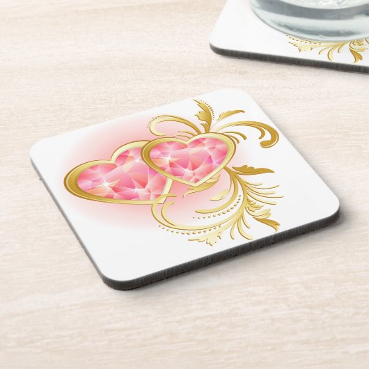 Dessous-de-verre Deux Coeurs Joints Rose (Côté gauche)