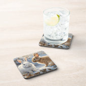 Dessous-de-verre Deux lapins lapins adorables Brown et blancs dans (Côté Droit)