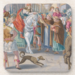 Dessous-de-verre Deux moines présentent des vers à soie passés e