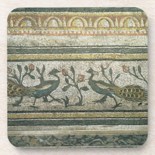 Dessous-de-verre Deux paons, détail décoratif de frontière d'un