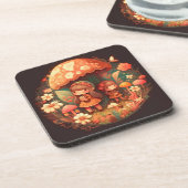 Dessous-de-verre Deux petites filles dans un décor marron champigno (Côté gauche)