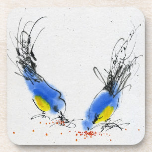 Dessous-de-verre Deux petits titmouses picotant le grain.