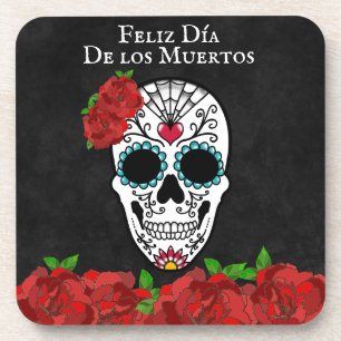 Dessous-de-verre Dia De Los Muertos Rouge Turquoise Crâne à sucre