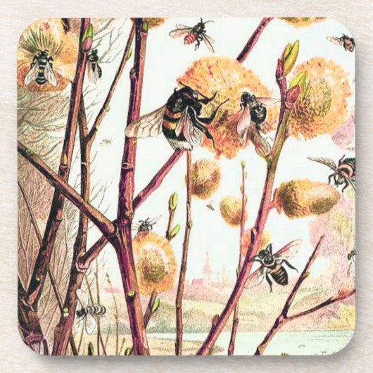 Dessous de verre d'illustration vintage d'abeilles (Devant)