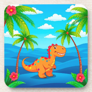 Dessous-de-verre Dinosaure de dessin animé dans une scène tropicale