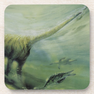 Dessous-de-verre Dinosaures vintage, Brachiosaure nageant dans l'oc