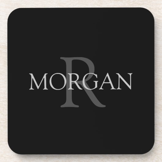 Dessous-de-verre DIY Monogram & Name, Trendy Black with Grey Text (Devant)