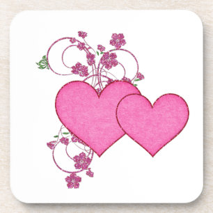 Dessous-de-verre Double Rose Coeur & Parties scintillant Design Sai