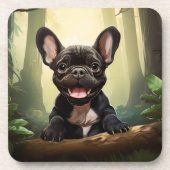 Dessous-de-verre 😍Douce petite Frenchie chiot dans une forêt (Devant)