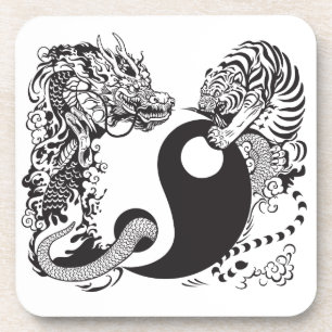 Dessous-de-verre dragon and tiger yin yang
