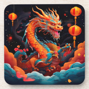 Dessous-de-verre Dragon chinois coloré du Nouvel An