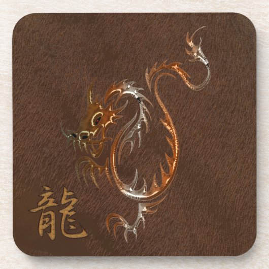Dessous-de-verre Dragon chinois de cuivre sur Faux Leather (Devant)