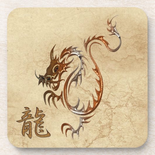 Dessous-de-verre Dragon chinois de cuivre sur Faux Parchment (Devant)