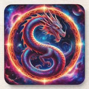Dessous-de-verre Dragon Cosmique Ardente Entouré d'un Anneau Célest