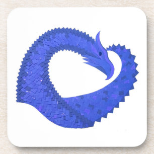 Dessous-de-verre Dragon de coeur bleu sur blanc
