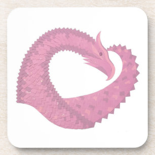 Dessous-de-verre Dragon de coeur rose sur blanc