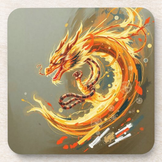 Dessous-de-verre Dragon Jaune Doré (Devant)