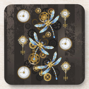 Dessous-de-verre Dragonflies de Steampunk sur arrière - plan rayé b