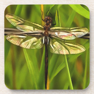 Dessous-de-verre Dragonfly Artistique En Brown Et Jaune Sur Vert