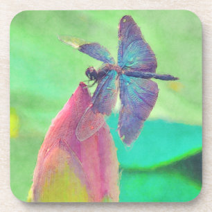 Dessous-de-verre Dragonfly bleu Iridescente sur Nénuphar rose
