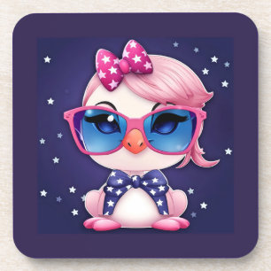 Dessous-de-verre Drapeau américain avec Flamant rose Cartoon-14484