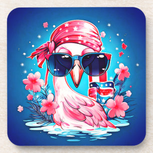 Dessous-de-verre Drapeau américain avec Flamant rose Cartoon-69681