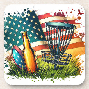 Dessous-de-verre Drapeau américain Disc Golf et Bière