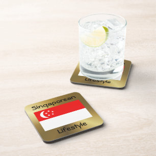Dessous-de-verre Drapeau de Singapour+Dessous de verre texte