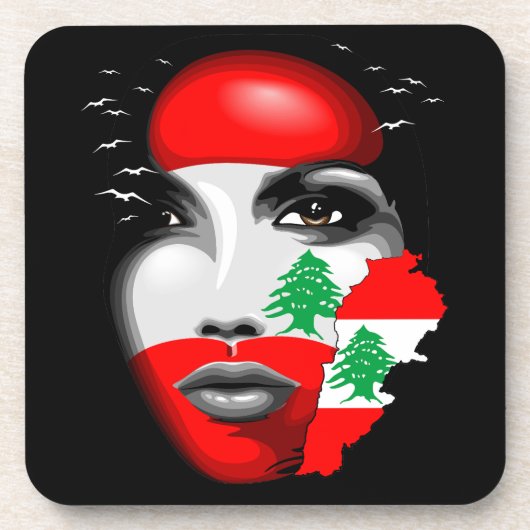 Dessous-de-verre Drapeau et carte du Liban sur le visage de la fill (Devant)