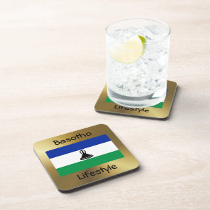 Dessous-de-verre Drapeau Lesotho+Dessous de verre texte