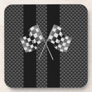 Dessous-de-verre Drapeaux de course sur bandes noires Style fibre d