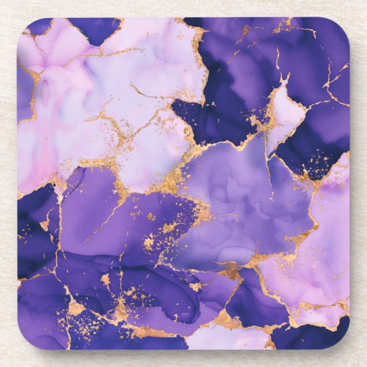 Dessous-de-verre Dreamy Lavender alcool encres et or (Devant)