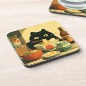 Dessous-de-verre Drôle chat noir manger Ramen (Côté gauche)