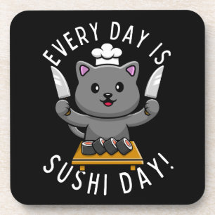 Dessous-de-verre Drôle Cute Chef Chat Chaque jour est Sushi Day