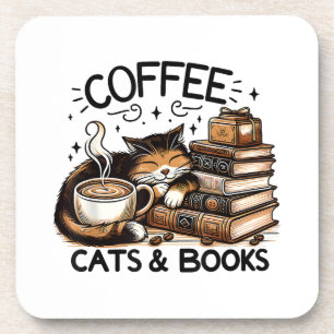 Dessous-de-verre Drôle Cute Coffee Cats Livres Lover Idea Cadeau Fe