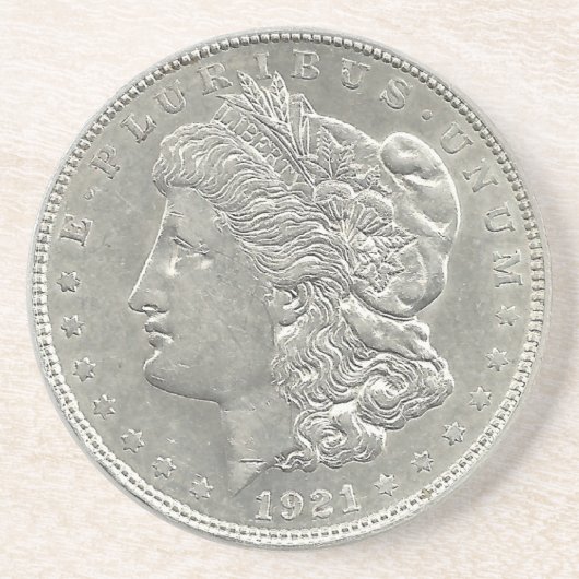 Dessous de verre du dollar argenté Morgan 1921 (Devant)