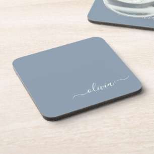 Dessous-de-verre Dusty Blue Modern Script Elegant Monogram Name 