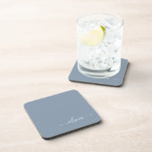 Dessous-de-verre Dusty Blue Modern Script élégant Nom du monogramme (Côté Droit)