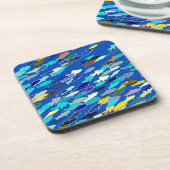 Dessous-de-verre École de poisson, bleu foncé, blanc et turquoise (Côté gauche)