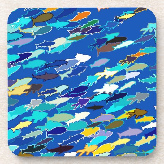 Dessous-de-verre École de poisson, bleu foncé, blanc et turquoise (Devant)